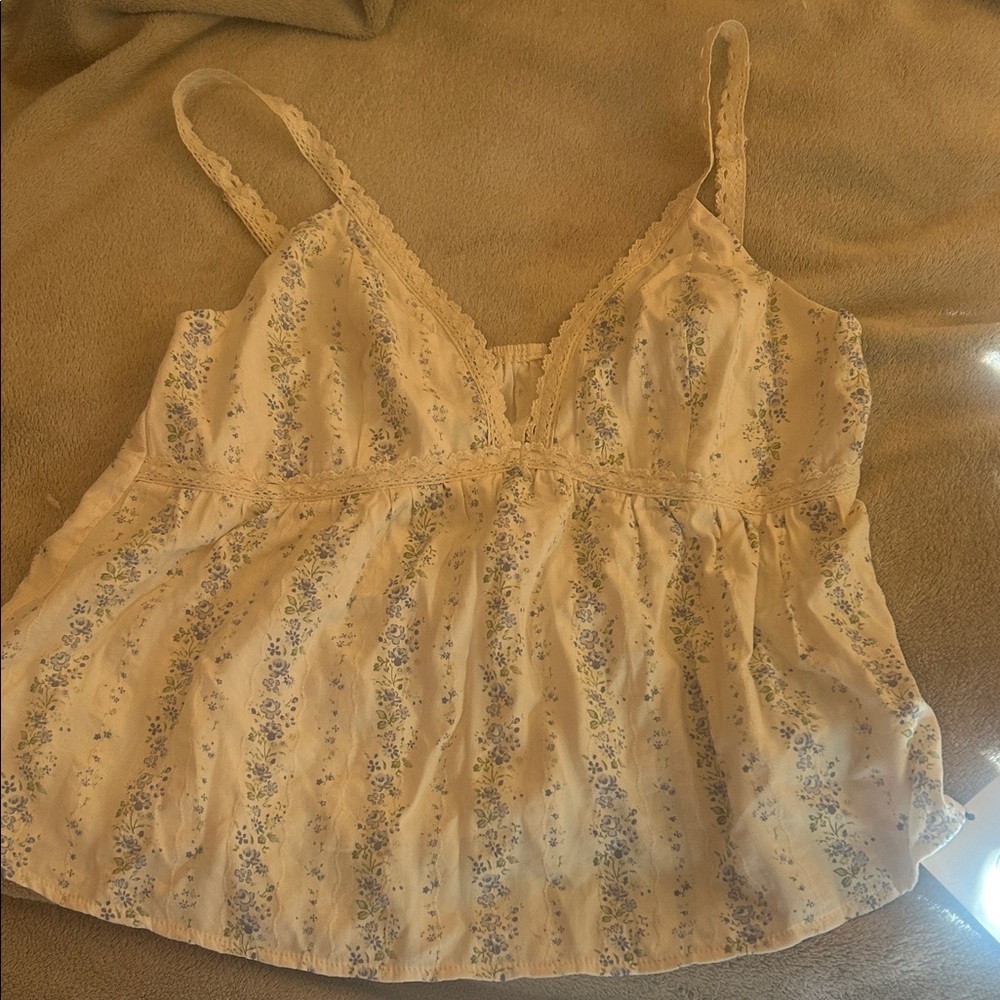 Discontinued Cider Cream Floral Lace Trim Baby Doll top